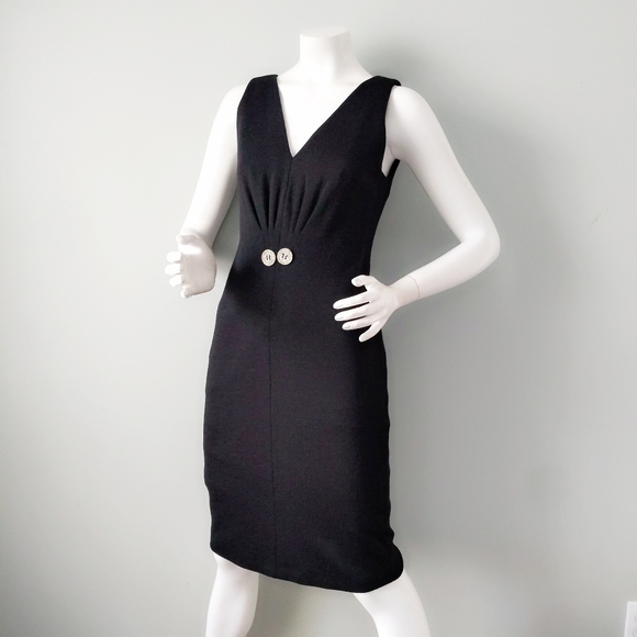 VTG Carolyne Roehm Black Wool Rhinestone Dress Set - Picture 8 of 10